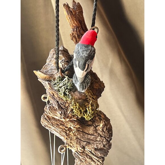Handcrafted Loon Bird Sculpture Wind Chime With Ceramic Leaves & Natural Driftwo - Picture 10 of 16